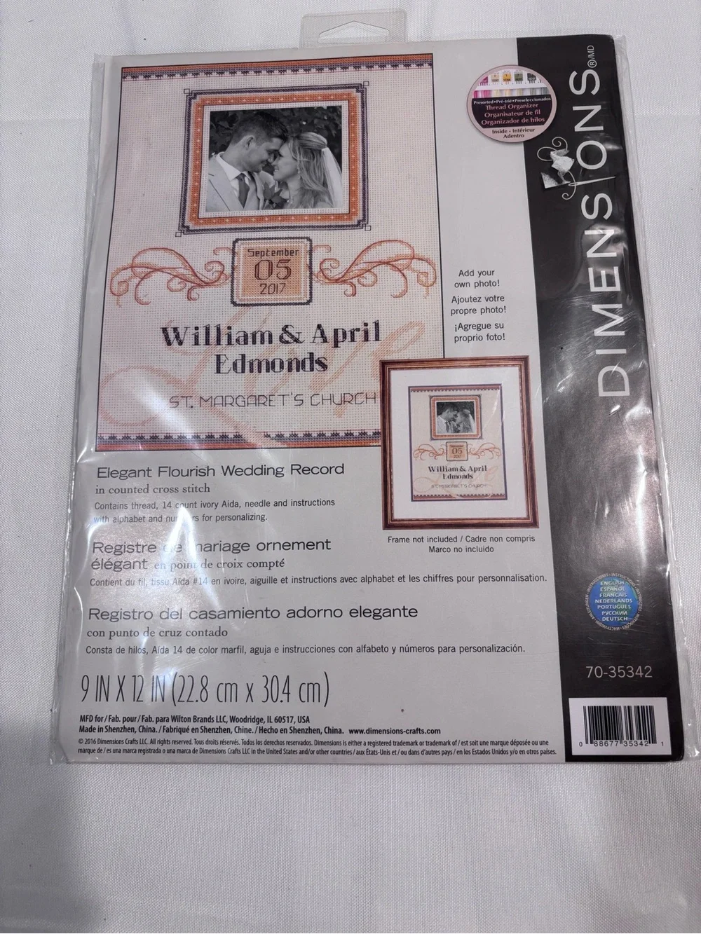 Elegant Flourish Wedding Record Cross Stitch Kit - Cream & Peach